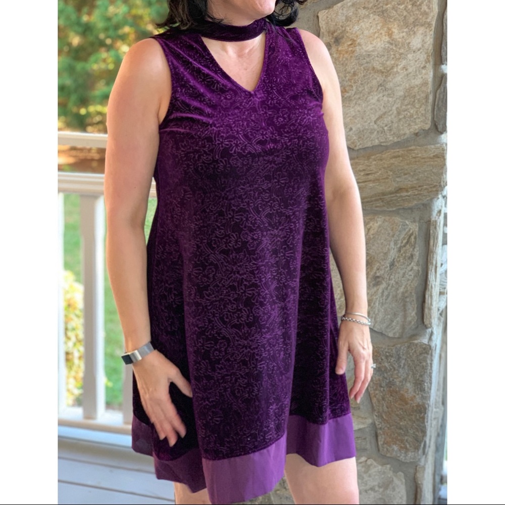 NWT Elegant Dark Purple Velvet High Neck Dress
